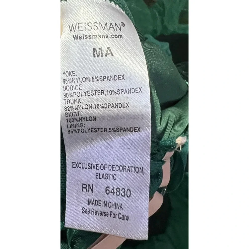 Weissman Dance Costume Velvet Leotard Size MA Dark Green Lace Tutu W/Adj. Straps